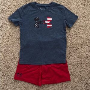 Under Armour Navy Tee and Scarlet Shorts Combo